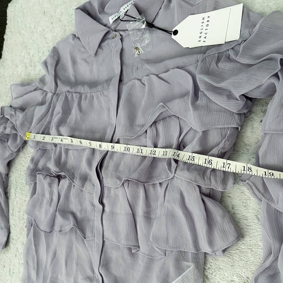 NWT- ENGLISH FACTORY Gauzy Ruffle Lavender Hidden Button Down Top - Picture 7 of 8